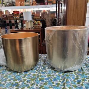 Pair Metal Goldtone Brushed Planters NEW Set of 2 Nesting